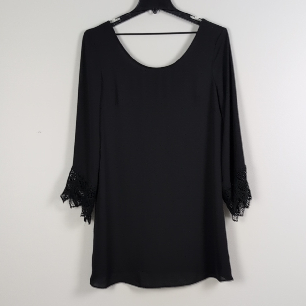 Lush Black Long Sleeve Dress with Lace Cuffs